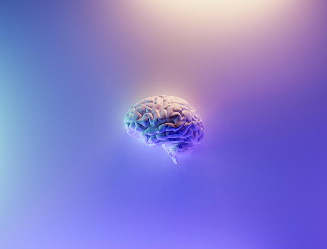 iridescent brain render on blue purple background
